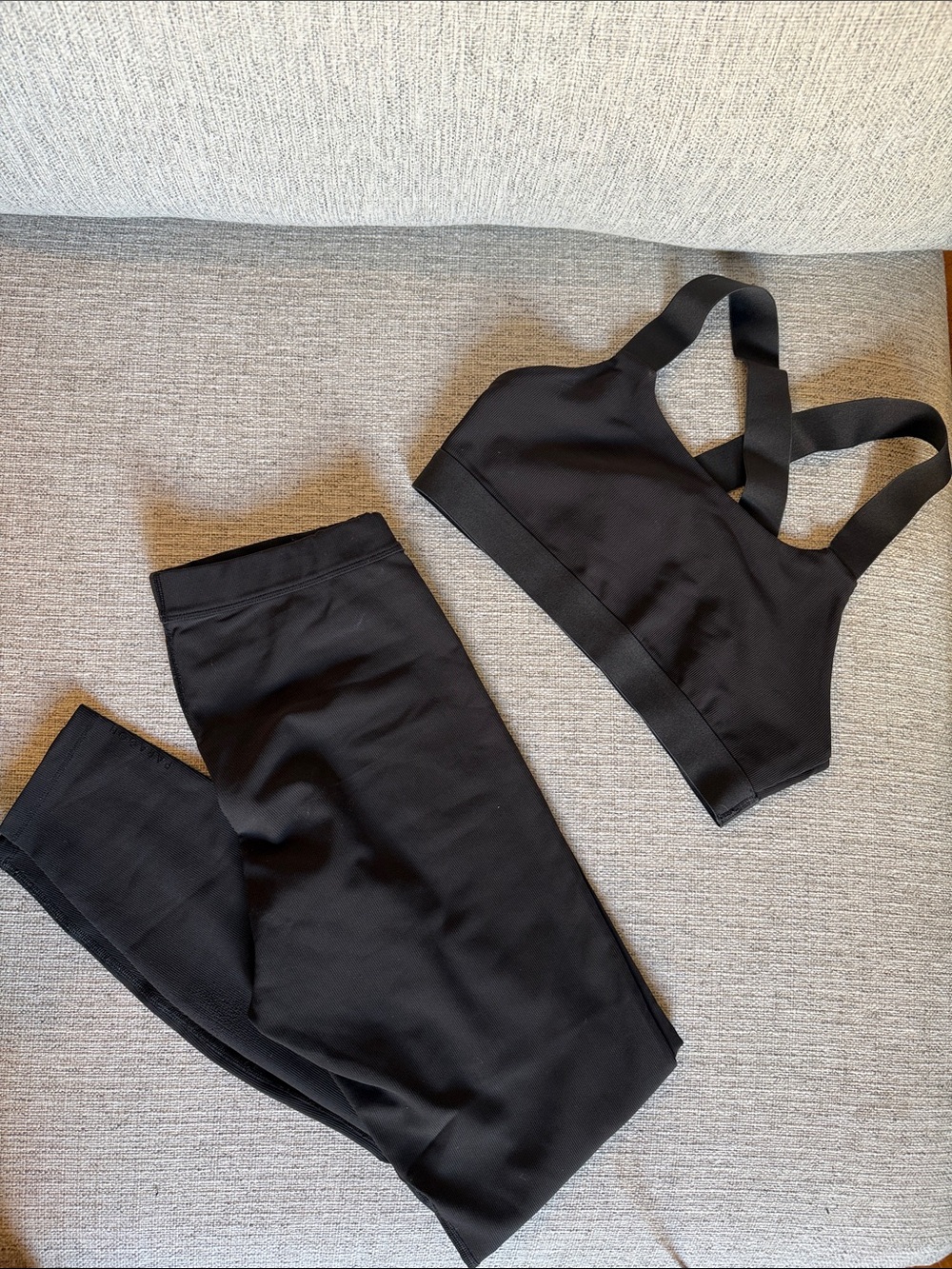 Paragon Black Ribbed Women's High-Waist Performance Leggings & Sports Bra Set